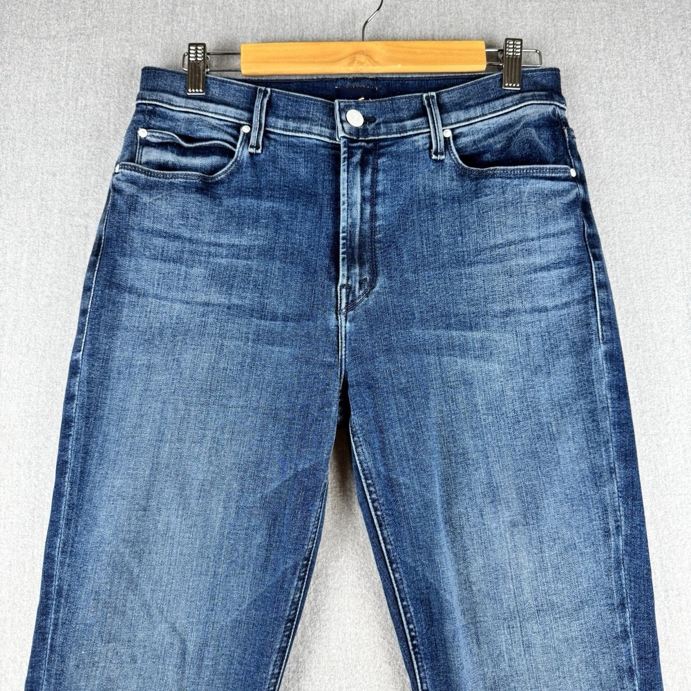 MOTHER Runaway Step Fray Jeans Women 32 Blue Flare Raw Hem Denim Boho - Picture 4 of 14